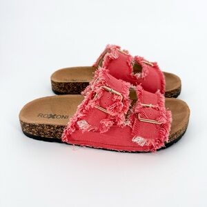 Roxoni Boho Chic Frayed Canvas Buckle Sandals Pink Size 8